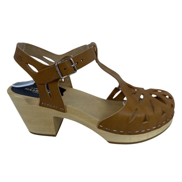 Swedish Hasbeens Women's Lacy Sandal Natural Leather Lime Wood Heels EU 37, US 7 - Picture 4 of 16